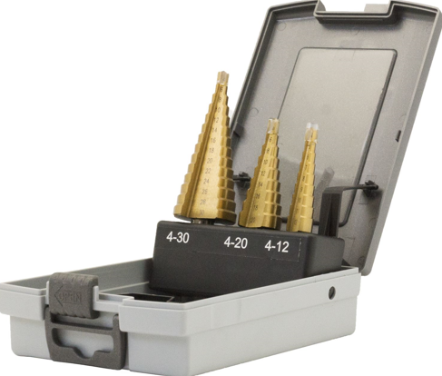 Step Drills; 3-Piece Set Titanium; 4-30mm