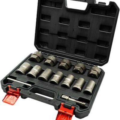 Welzh Master Twist-Mate (™) Sockets Specially designed to remove stripped, damaged and broken nuts, bolts, hex, screws, etc. Innovatively engineered to easily extract even if they are stripped, rusted, or rounded. Super Grip Extraction Compared with traditional socket removers, it has helical teeth that grip and won't let go; the more you turn, the tighter the socket grips! Meaning no more slipping or busted knuckles. Contents 12PCS 1/2'' Dr. 17mm, 19mm, 21mm, 22mm, 24mm, 25mm, 27mm, 30mm, 32mm, 33mm, 34mm, 36mm. 1pc knock-Out pin 1pc 1/2'' Hex Adapator