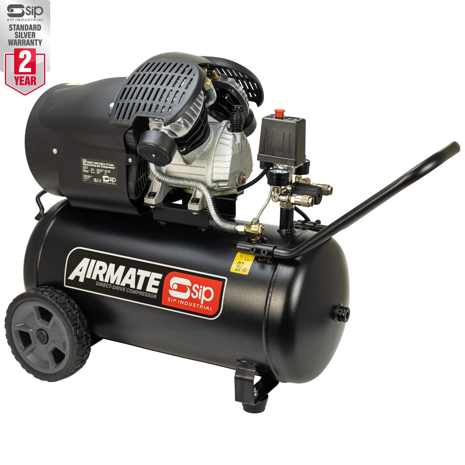 SIP DDVT 3HP 50ltr V-Twin Direct Drive Compressor